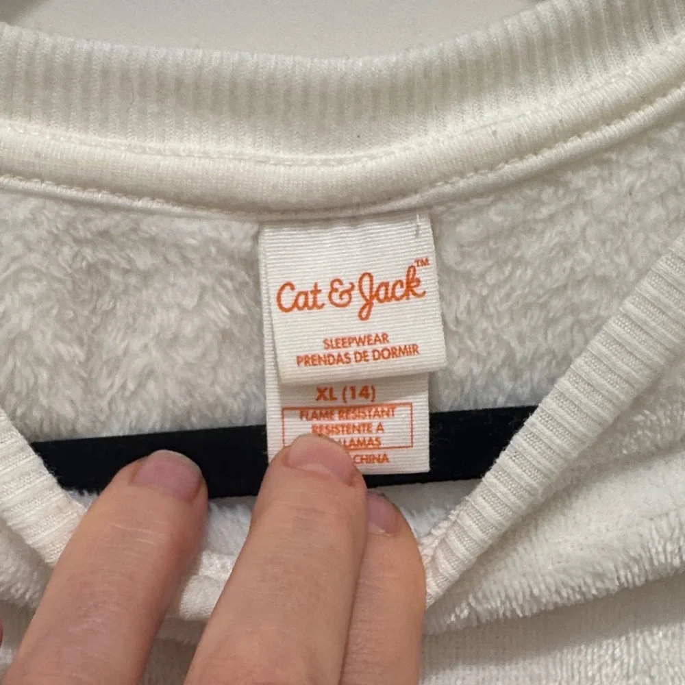 Cat & Jack Cream White Star Fleece Textured Pajama Top Girls XL Size 14
